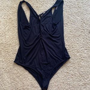 Fashion Nova Black Tie Up Bodysuit